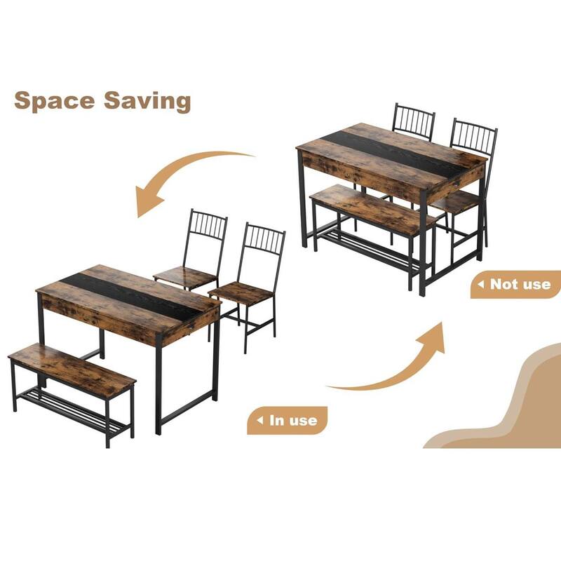 Space Saving Kitchen Dining Table Set with Bench and 2 Chairs and Storage Drawers