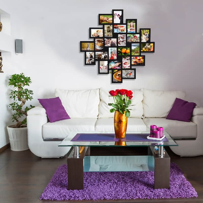 ADECO 24pcs Photo Frame Opening Black Wood Wall Hanging Collage Clustered