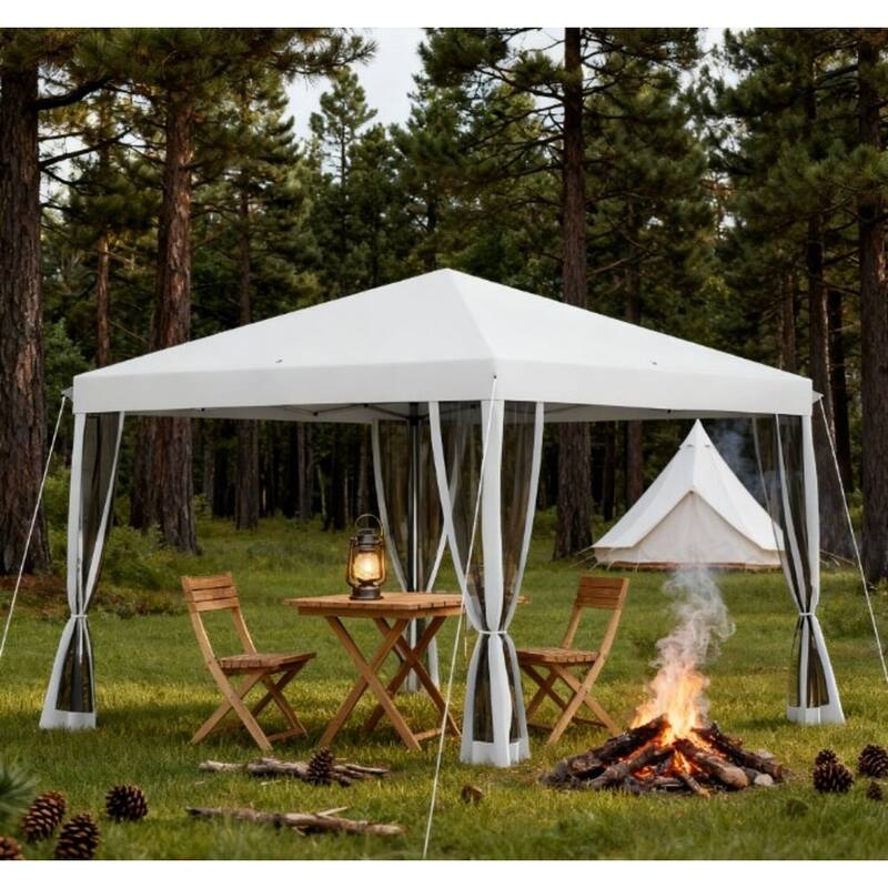 GDFStudio Outdoor Orenda Steel Pop-Up Canopy Tent with Adjustable Legs and Mesh Sidewalls