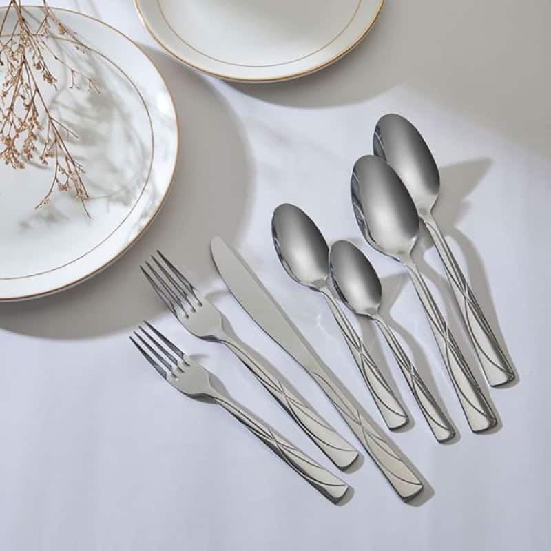 Ornative JARA 18/0 Stainless Steel Mirror 42 Pieces Flatware Set with Buffet - 10.71" H x 14.37" W x 1.77" D