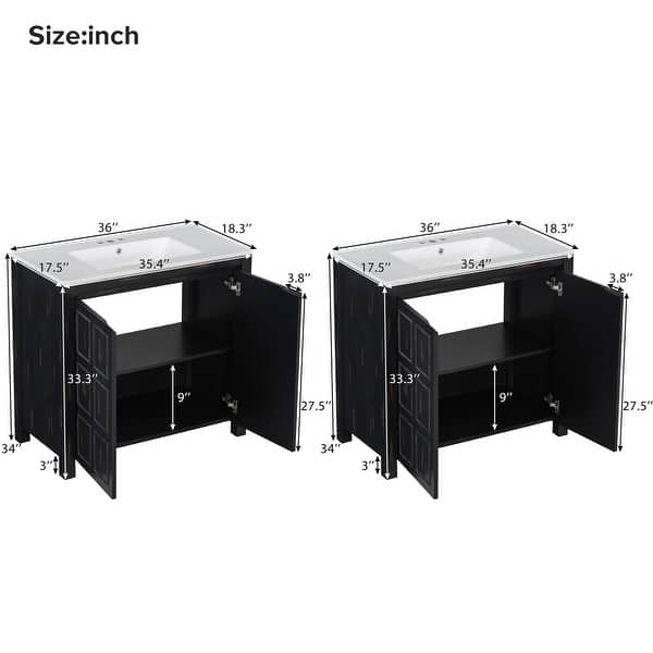 dimension image slide 0 of 14, GDFStudio - Elysia Wood Bathroom Vanity with Ceramic Sink & Storage Cabinet Organizer