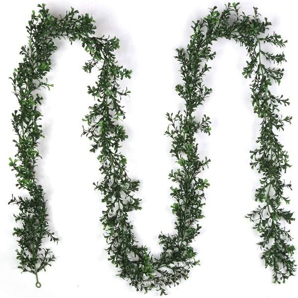 Fake Greenery Garland 9' Artificial Boxwood Leaf Faux Ivy Vine Hanging