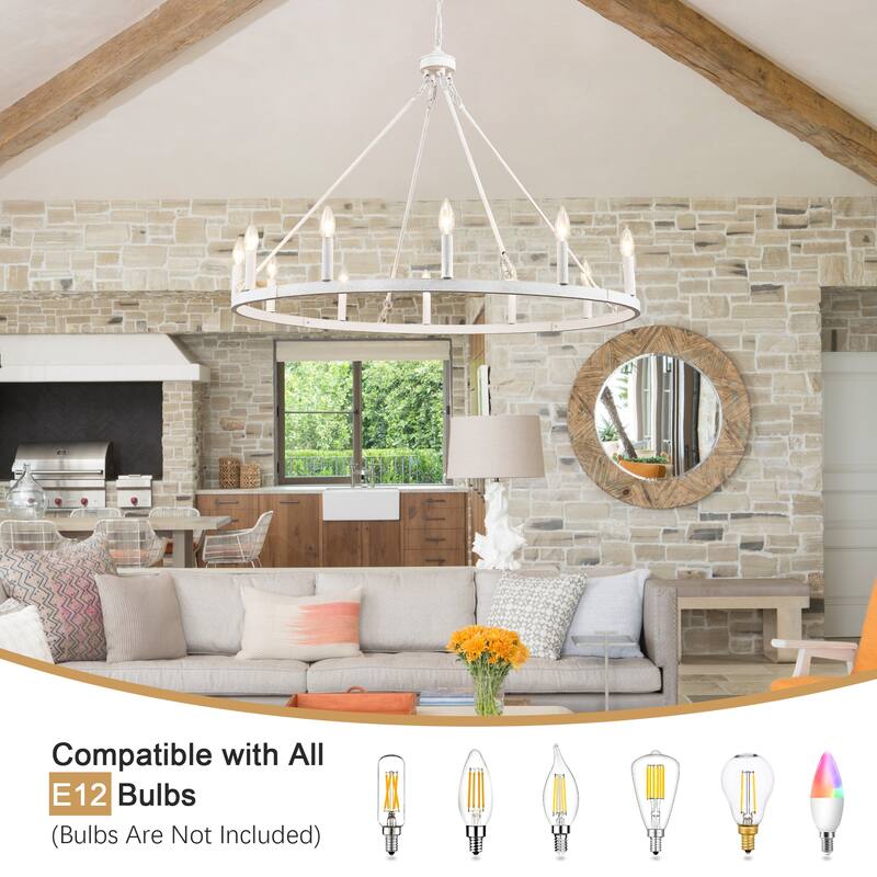 12-light Rustic Farmhouse Wagon Wheel Chandelier for Living Room - W37.99" x H90.55" - N/A