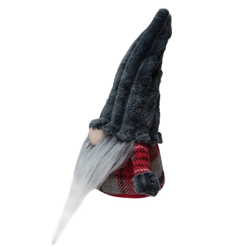 9" Red and Gray Plaid Standing Christmas Tabletop Gnome