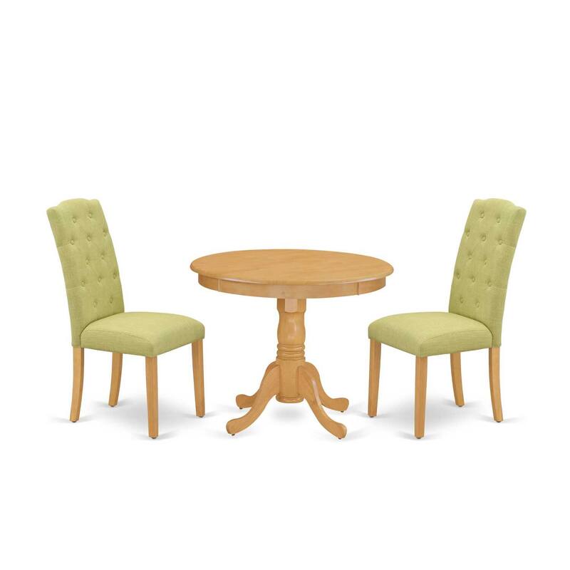 HomeStock 3-Pc Natural Oak Finish Solid Wood Top - Round Dining Room Set - Seats 4