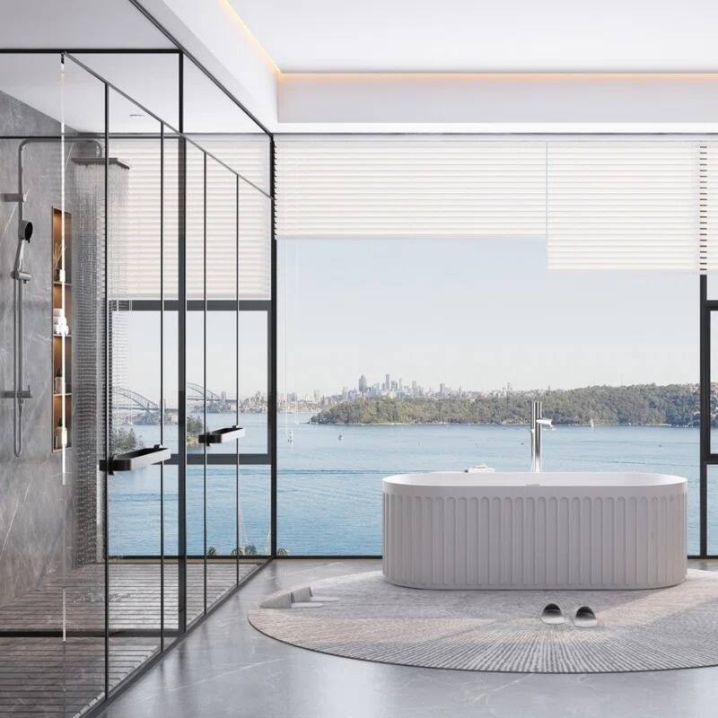 ABRUZZO 67" Freestanding Soaking Solid Surface Bathtub Stone Resin with Overflow and Pop-up Drain