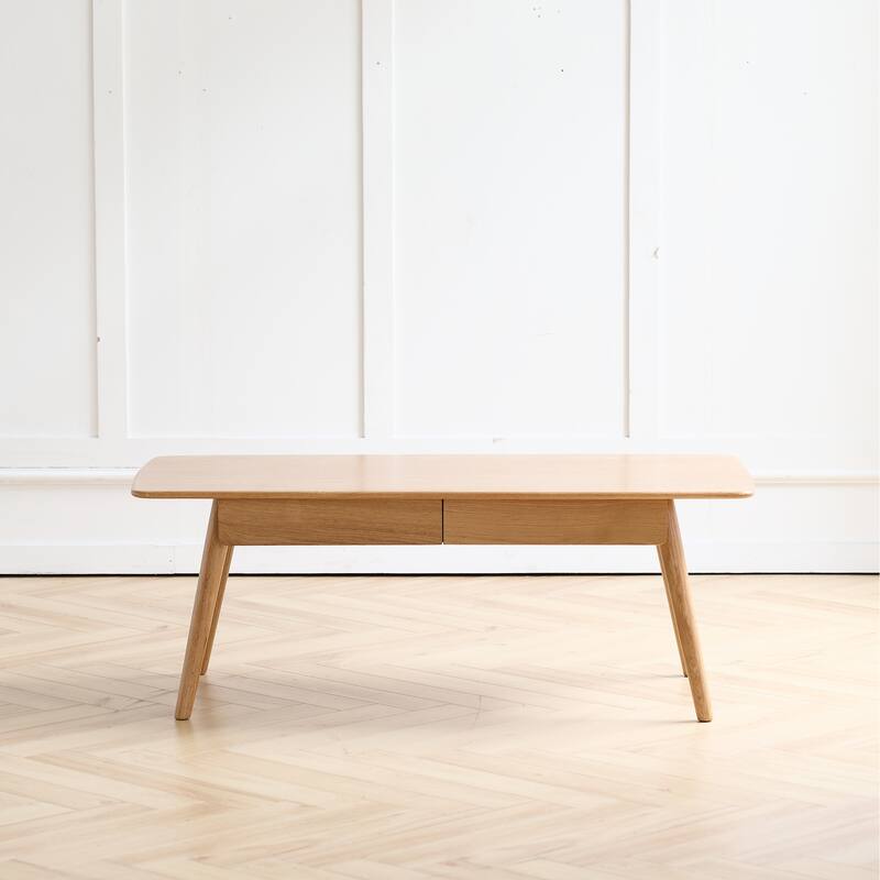 GDFStudio - Lupine Modern FAS-Grade Solid Oak Wood Coffee Table with Storage Drawers & Zhanchen's Varnish Finish - 47.24"L