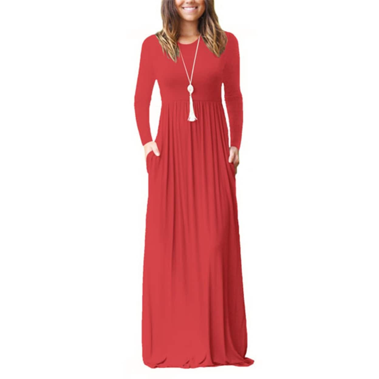 long sleeve maxi red dress