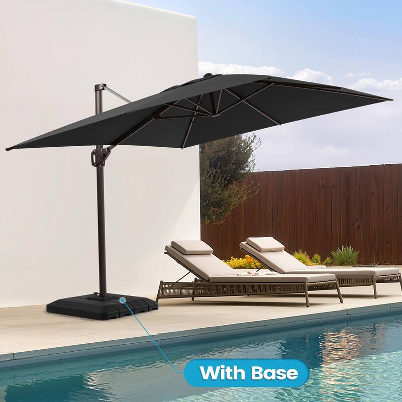 Outdoor 11 x 9 FT Patio 360 Degree Rotation Cantilever Umbrella with 4-Piece Umbrella Base - Black