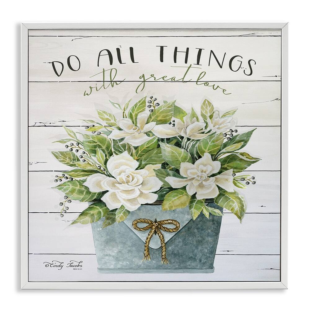 Stupell Do All Things With Great Love Floral Magnolia Pail Planked Look, 12 x 12, Design By Artist Cindy Jacobs - Multi-Color