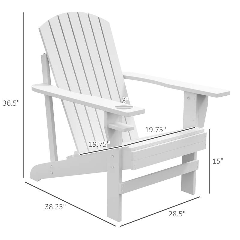 Wooden Adirondack Chair, Outdoor Weather Resistant Patio Lawn Chair with Cup Holder for Deck, Garden, Backyard