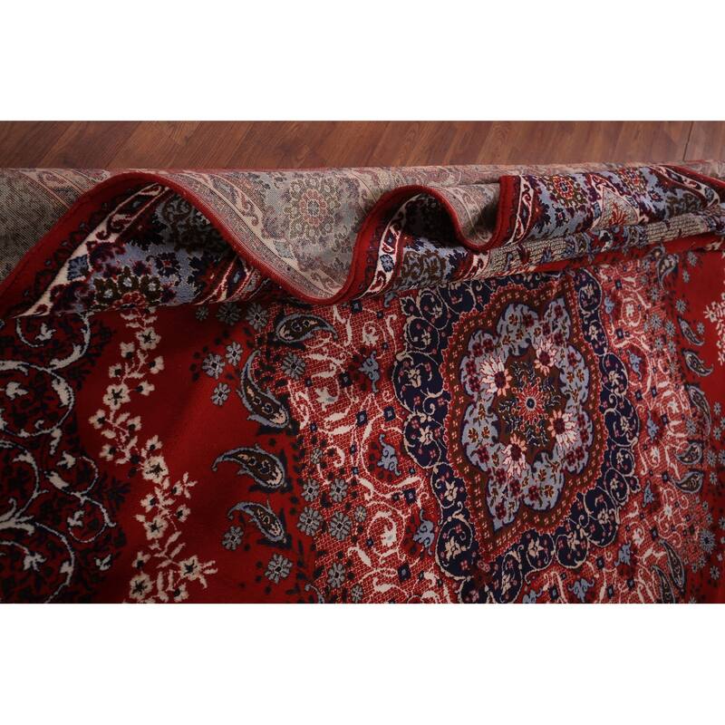 Red Kashan Turkish Area Rug Machine Made Floral Carpet - 9'7" x 12'7"