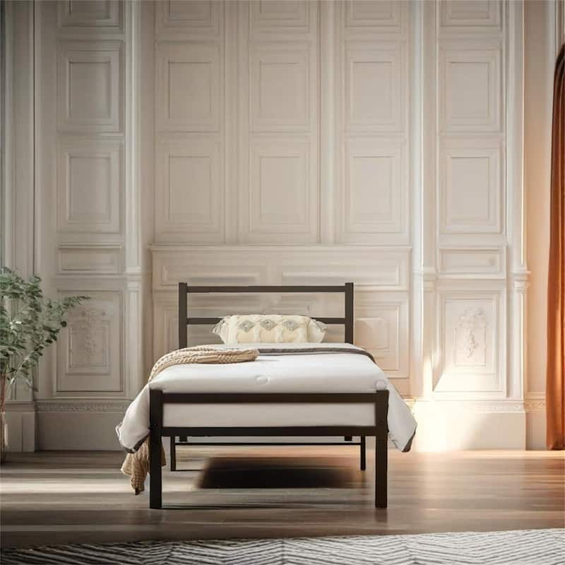 Twin Bed Frame with Headboard and Footboard - Black