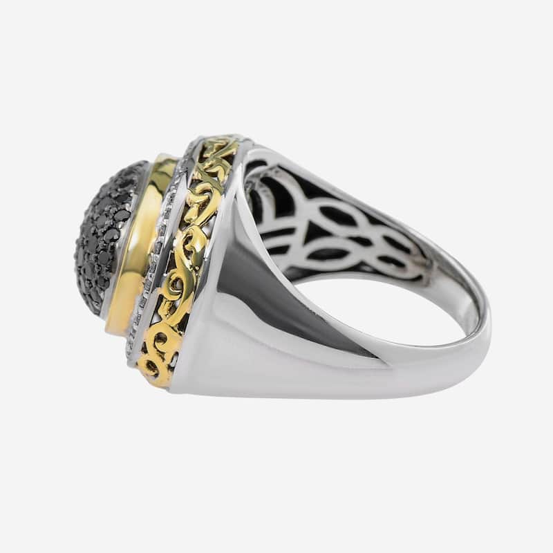 Charles Krypell Sterling Silver and 18K Yellow Gold, Black Diamond and White Diamond Statement Ring Sz. 6.75