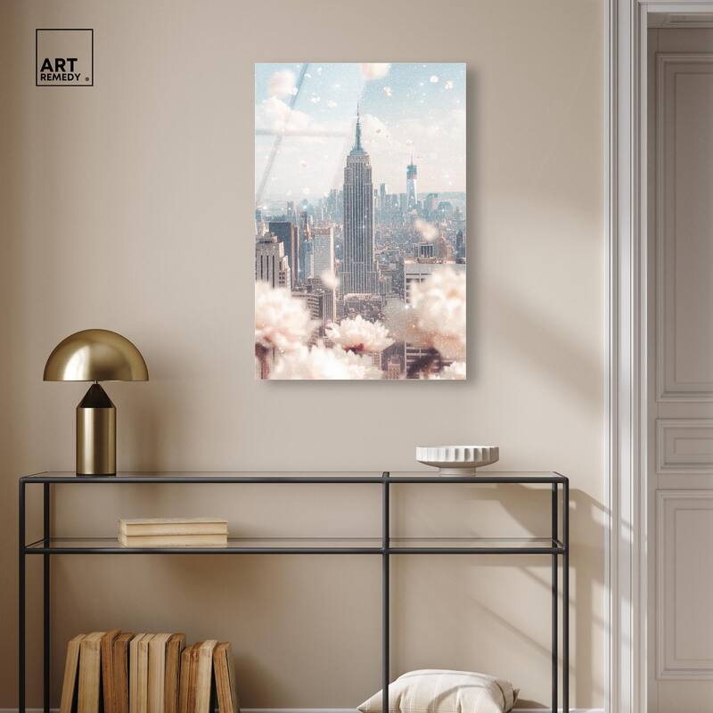 Peonies Over New York Acrylic by Art Remedy, Ready to Hang