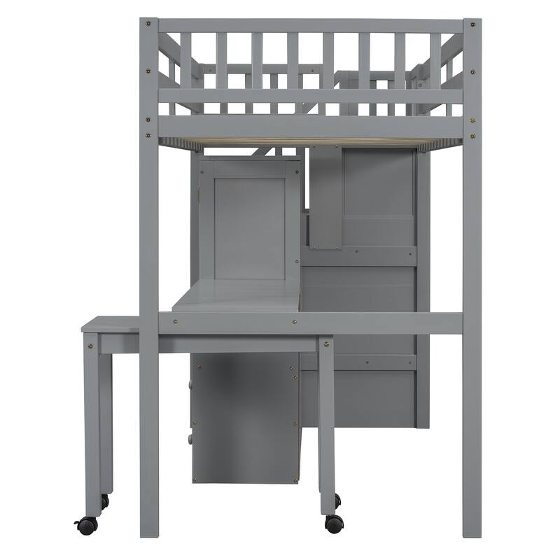 Twin Loft Bed with Staircase & Study Station and 5-in-1 Storage, 300lb Capacity