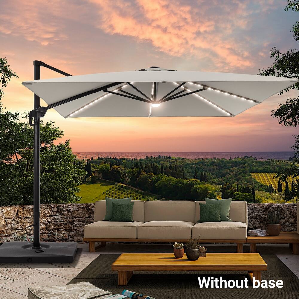 LIVOOSUN 10x10ft LED Cantilever Patio Offset Hanging Umbrellas