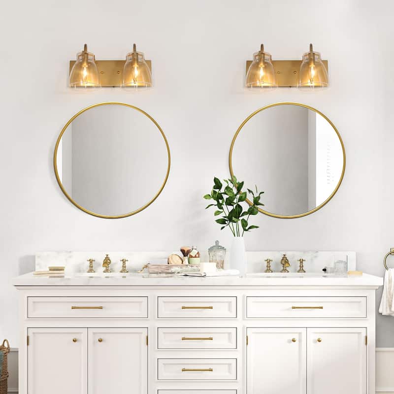 Chiry Mid-Century Modern 2-Light Gold Linear Glass Bathroom Vanity Light