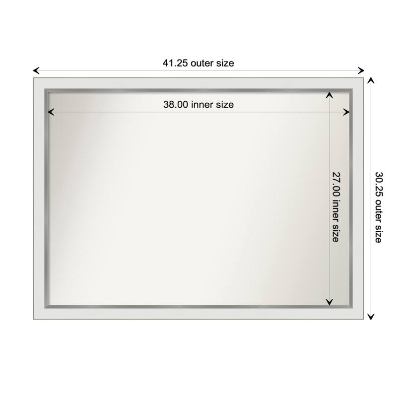 Eva White Silver Narrow Framed Non-Beveled Custom Wall Mirror, Bathroom Vanity Mirror - Outer Size: 41.25 x 30.25