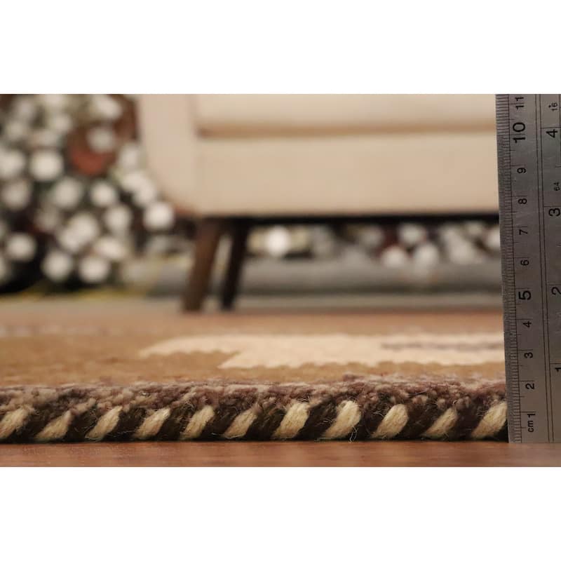 Hand Knotted Oriental 100% Wool Carpet Modern Geometric Brown Gabbeh Area Rug - 2' 10'' X 2' 1''