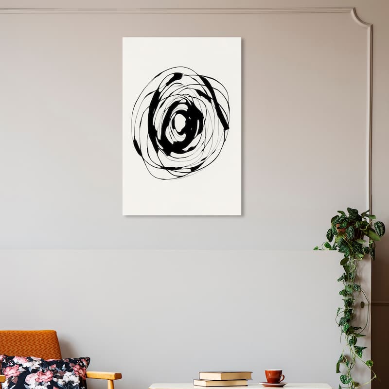 Wynwood Studio Canvas Abstract Round and Round Black and Antique White Modern & Contemporary Wall Art Canvas Print