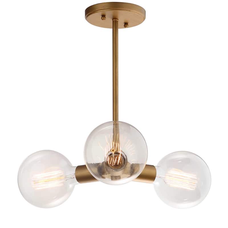 SAFAVIEH Lighting Cyprienne Adjustable 3-Light Edison Bulb Gold Pendant - 18" W x 18" D x 12-42" H - 18Wx18Dx42H