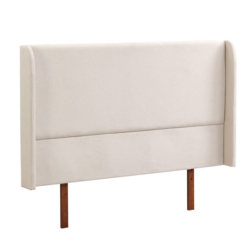 Upholstered Wingback Bed Bamboo Wood Platform Bed, Easy Assembly