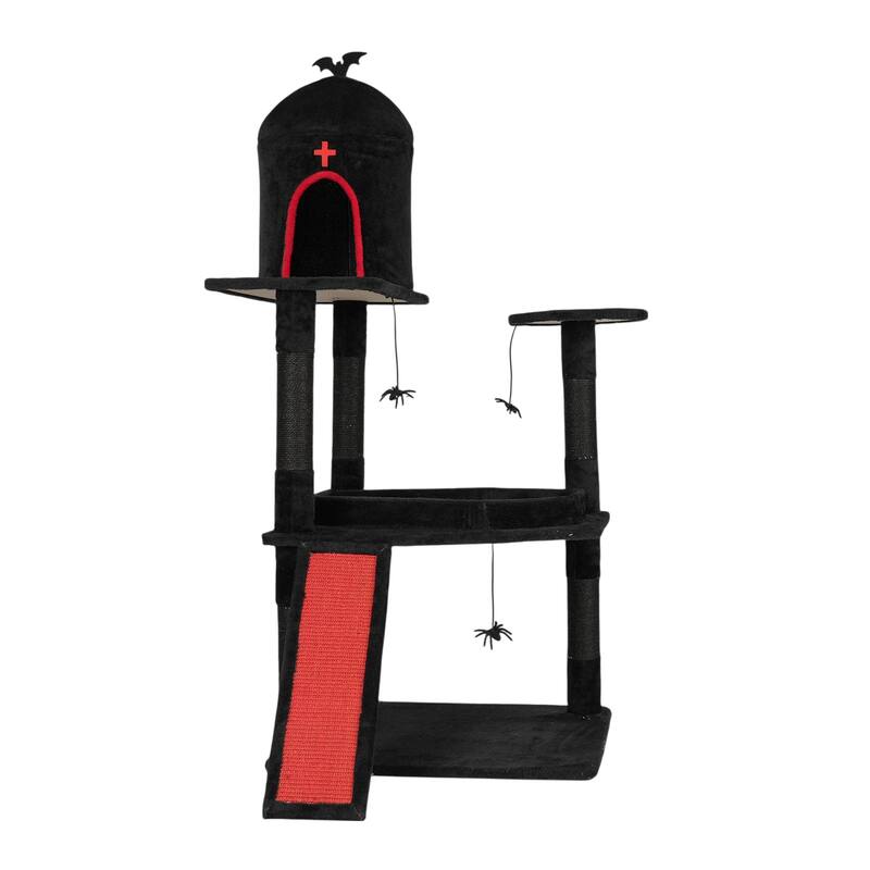 53" Gothic Cat Tree with Coffin Bed, Condo, Scratching Posts & Toys - 31.5 x 32.3 x 53.5 In