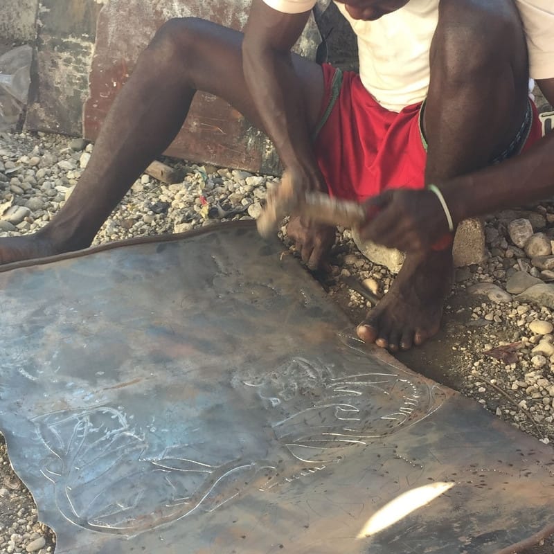 Handmade Painted Door Wreath with Bird Recycled Steel Wall Art