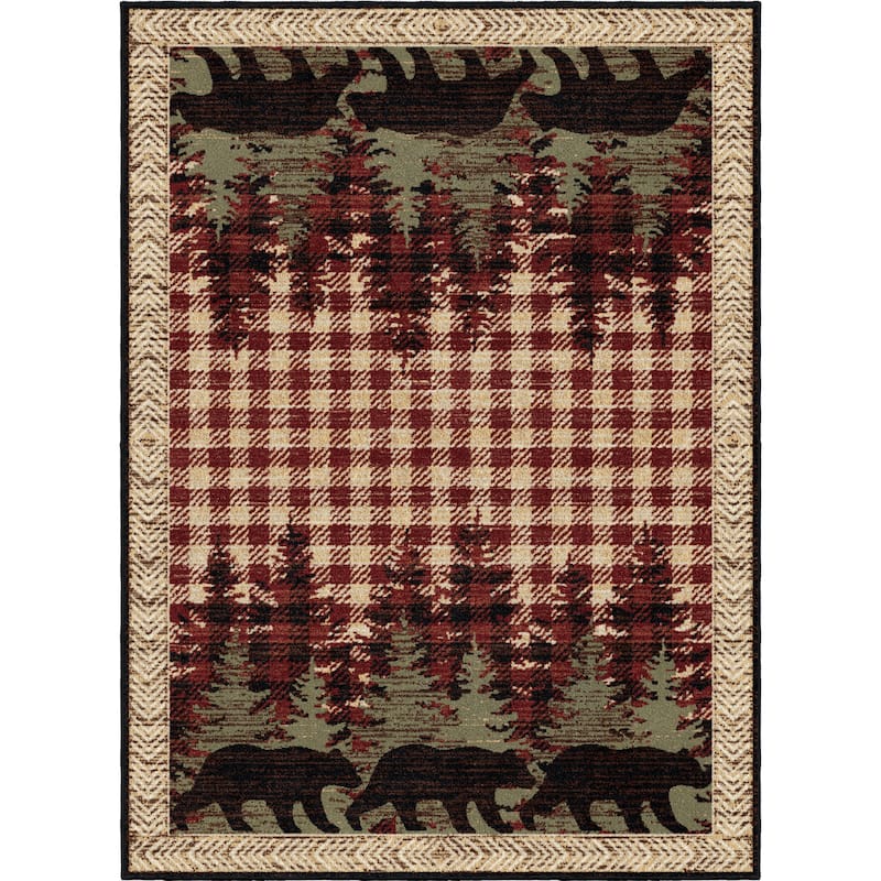 American Destination Lodge Bear Plaid Rug