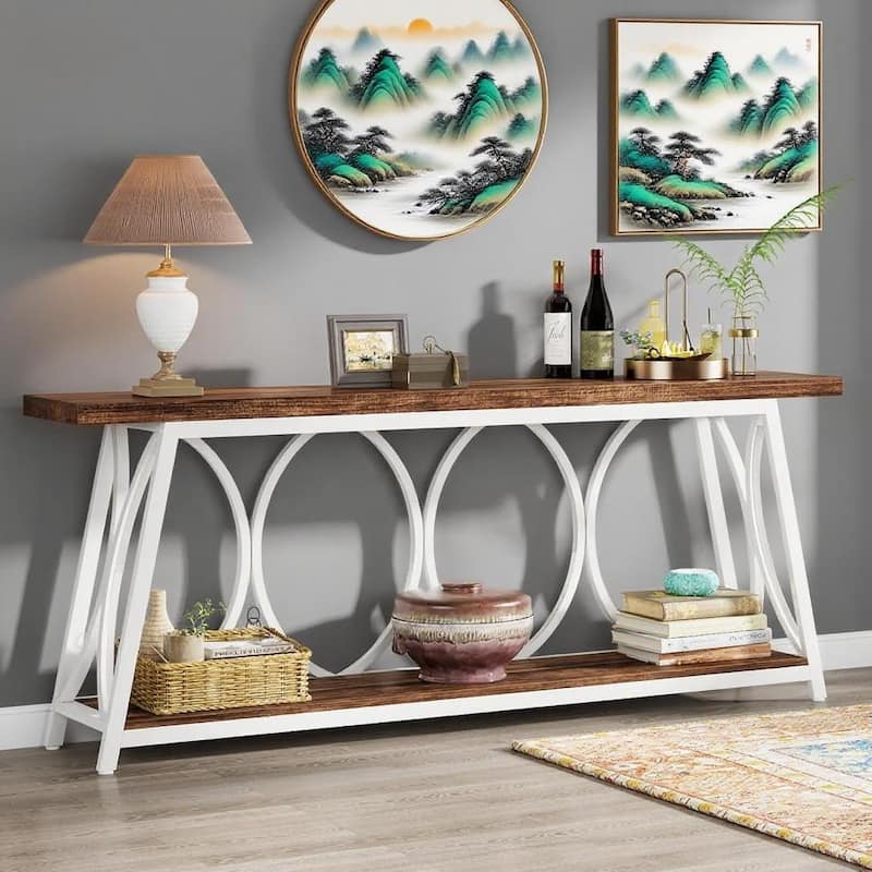 Particle Board Console Table Metal Frame with Shelf - 70.87” L x 11.81” W x 31.5” H