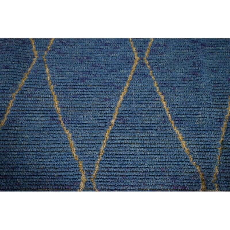 All-Over Trellis Blue Moroccan Area Rug Handmade Wool Carpet - 8'11"x 12'10"