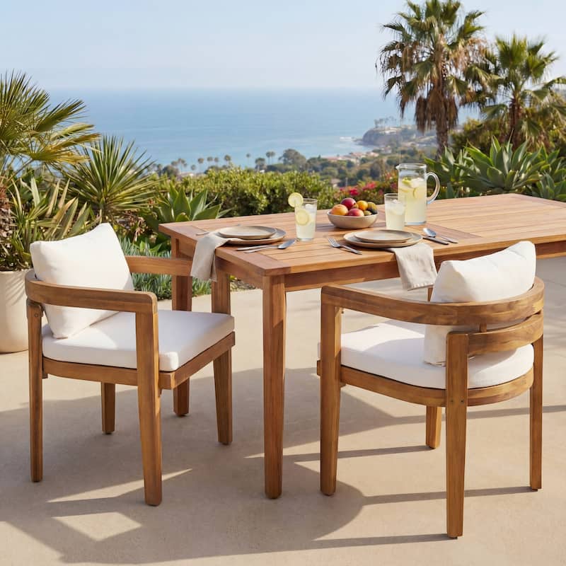 Christopher Knight Home - Acacia Wood Outdoor Patio Dining Chair Set with Cushions - Teak+Set of 2