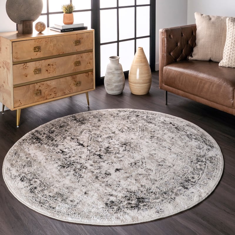 Nuloom Madisson Vintage Faded Medallion Area Rug - 5' Round - Grey
