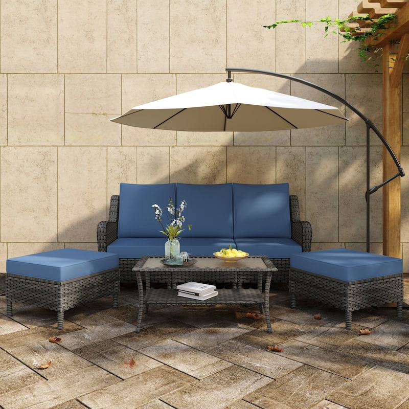 Outdoor 6-Piece Rattan Wicker Sectional Sofa Set With Cushion