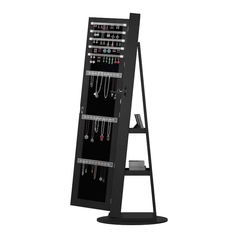 Jewelry Cabinet Armoire with Full Length Mirror, 360° Rotating, Lockable Storage Cabinet, Interior Mirror