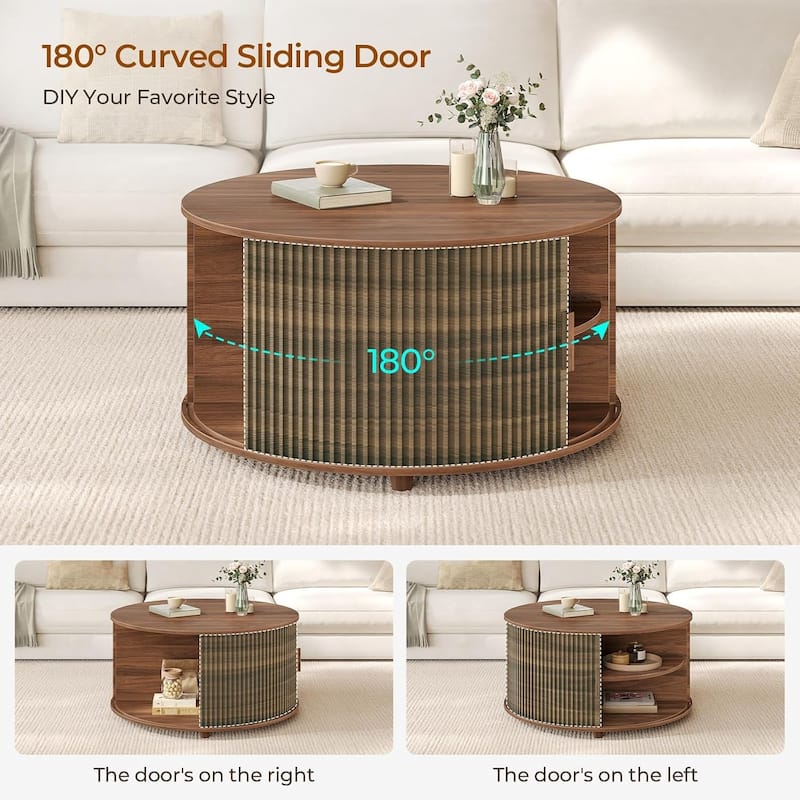 Round Lift Top Coffee Table 180 Grad Curved Sliding Door Living Room