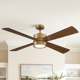 Parrot Uncle 52" Antique Brass Plywood 4-Blade Indoor Ceiling Fan with Light and Remote