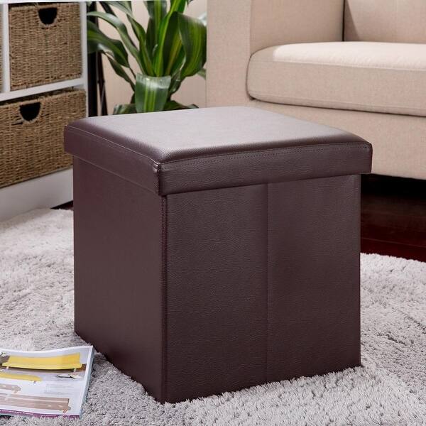 Shop Folding Storage Ottoman Faux Leather Storage Bench Brown 8 X 11 Overstock 31945968
