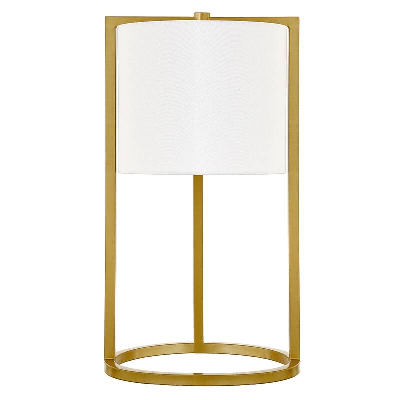 Modern 22" Round Metal Table Lamp with White Linen Drum Shade and E26 Base Socket Switch - 12" W x 12" D x 22" H - Brass-White