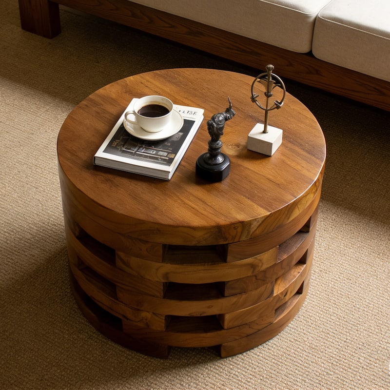 Handcrafted Brown Open Teak Wood Coffee Table Accent Side Table End Table