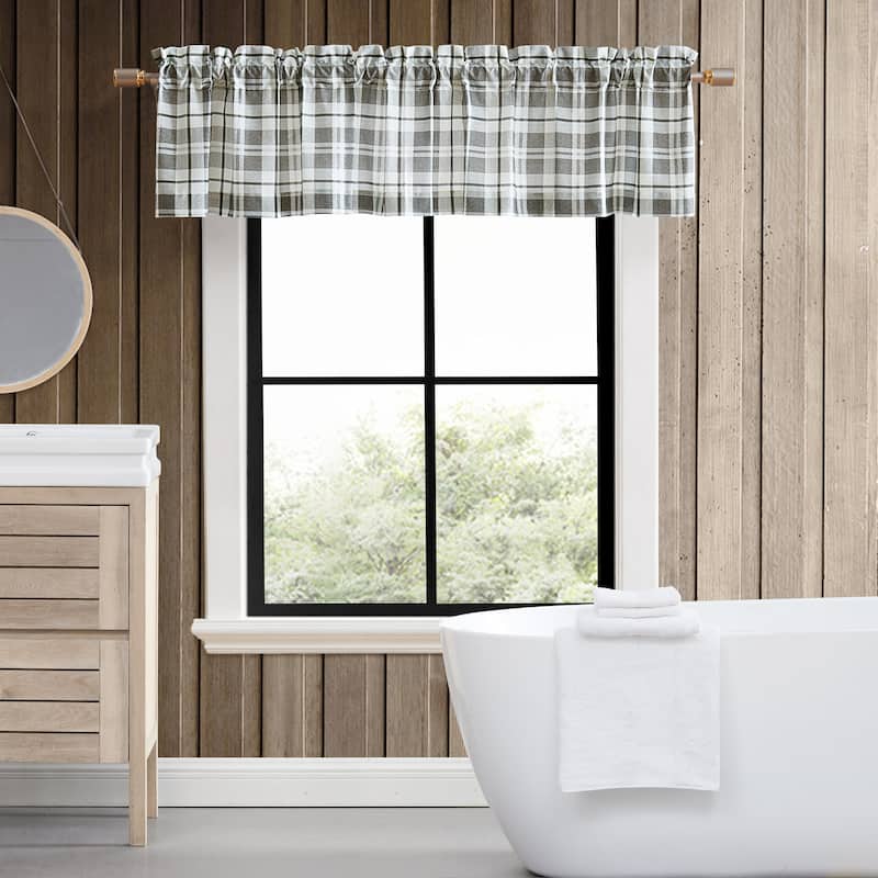 Eddie Bauer Fall Creek Plaid Grey Pole Top Window Valance - 86 x 15