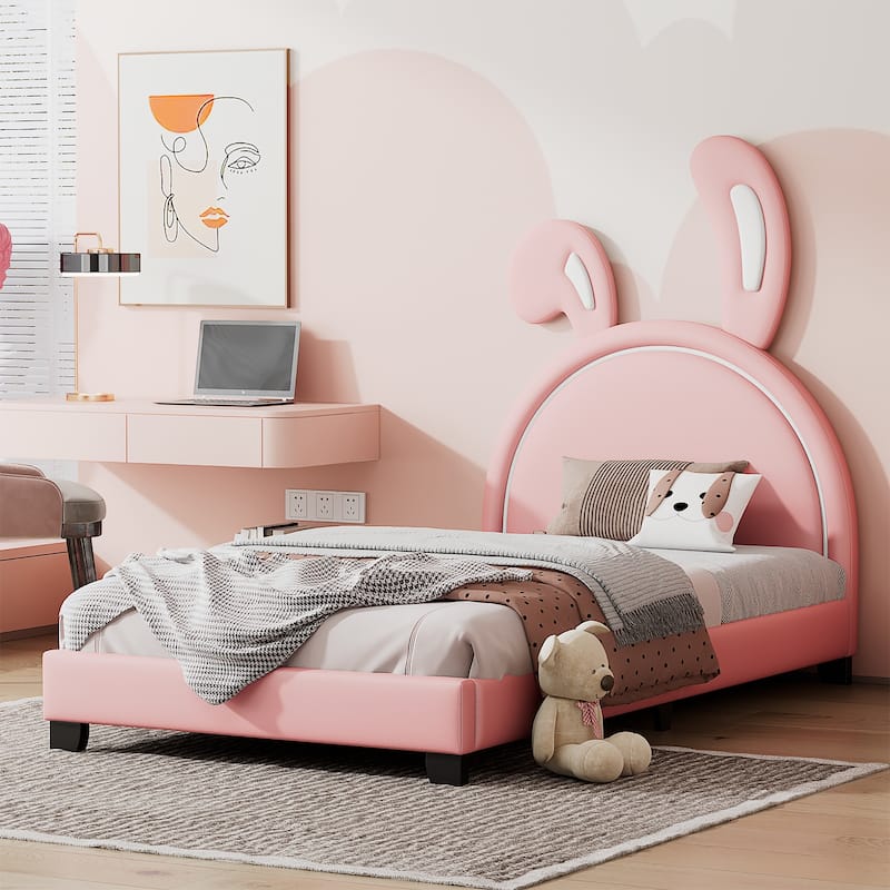 Twin Size Upholstered Leather Platform Bed