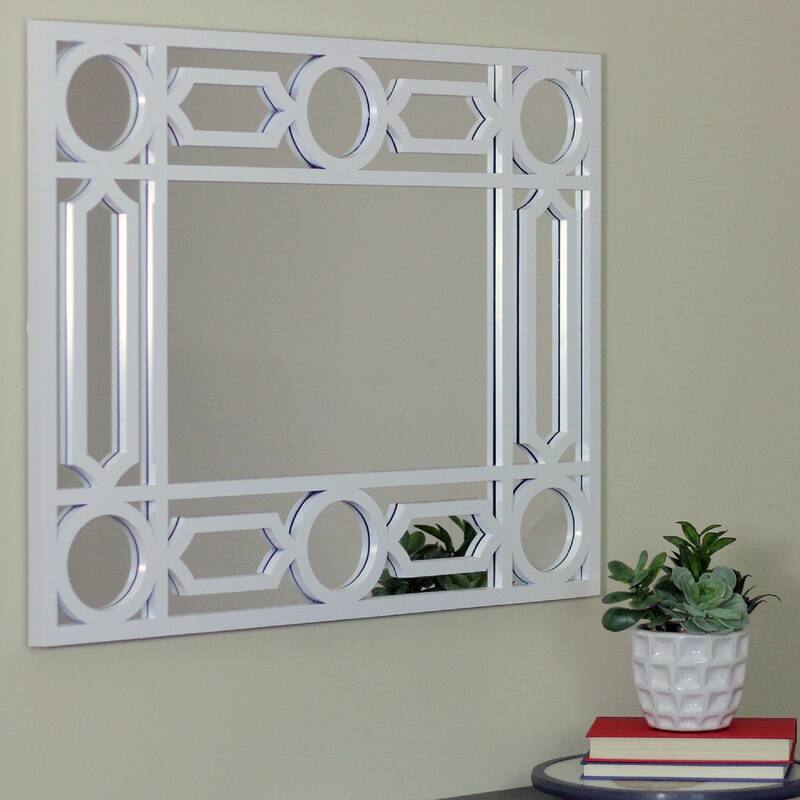 29.5" White Framed Geometric Openwork Rectangular Wall Mirror