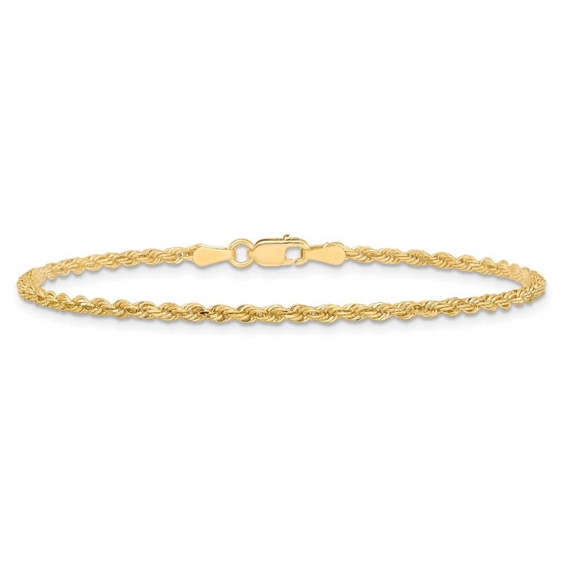 Curata 10k Yellow Gold Unisex Solid 2mm Diamond Cut Rope Chain Bracelet - 7" or 8"
