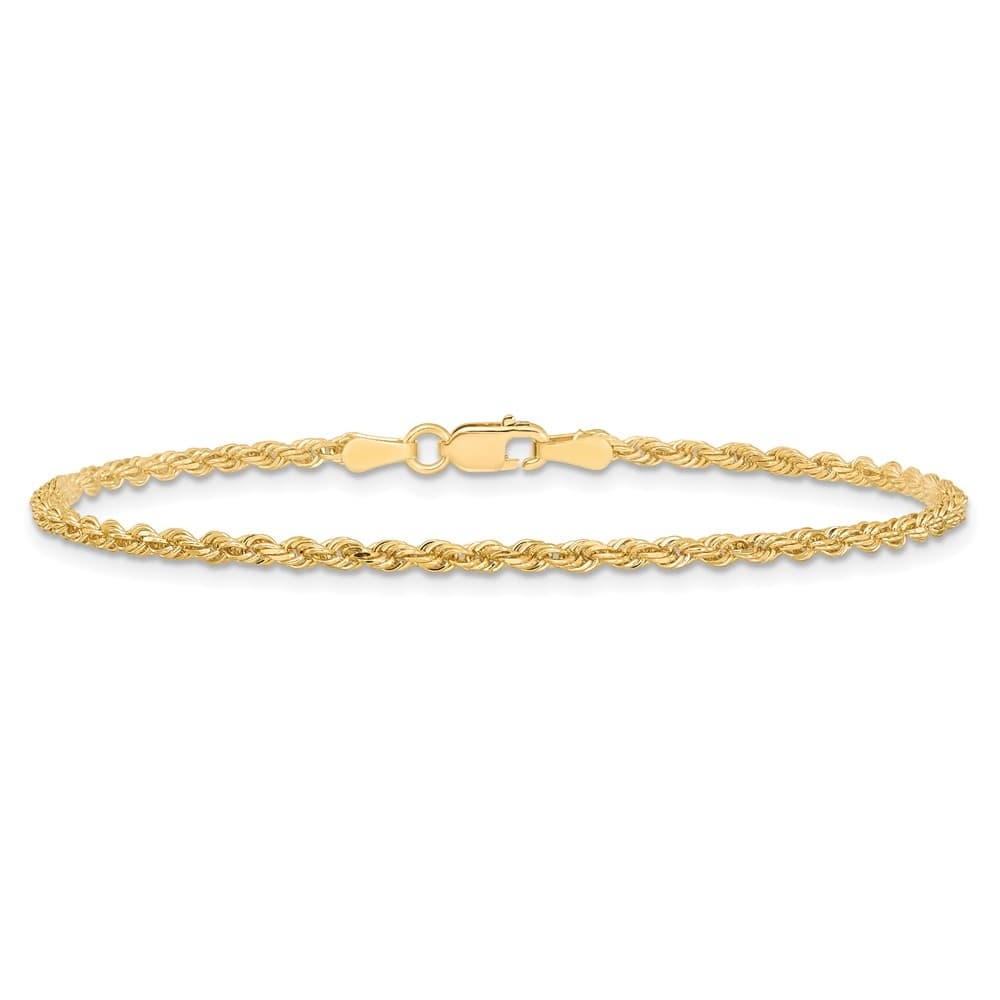 Curata 10k Yellow Gold Unisex Solid 2mm Diamond Cut Rope Chain Bracelet - 7" or 8"