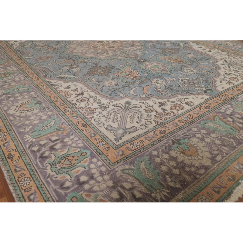 Blue Tabriz Persian Area Rug Hand-Knotted Bedroom Wool Carpet - 6'9"x 9'5"