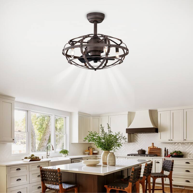 Modern Enclosed Ceiling Fan Light with Reversible Motor and Remote Control, Adjustable Fan Speed for Bedroom and Living Room - Matte Black