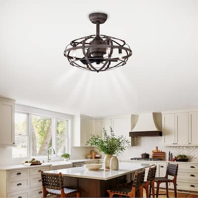 Modern Enclosed Ceiling Fan Light with Reversible Motor and Remote Control, Adjustable Fan Speed for Bedroom and Living Room