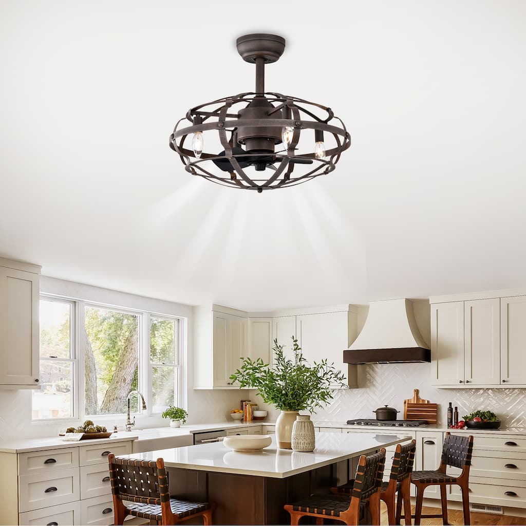 Modern Enclosed Ceiling Fan Light with Reversible Motor and Remote Control, Adjustable Fan Speed for Bedroom and Living Room